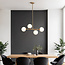 Loftslampe i messinglook med 4 opalhvide glaskugler - Asun