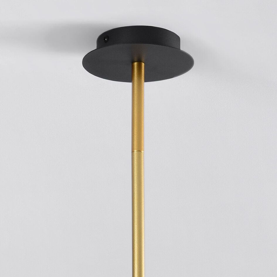 Designerlampe med 6 glaskugler - Damian - sort/messing/opalhvid