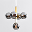 Glaskuglelampe / Loftlampe med fem store glaskugler med spejleffekt - Kenji - guld og mørkegrå