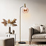 Standerlampe med stor glaskugle - Singh - messing/sort/rav