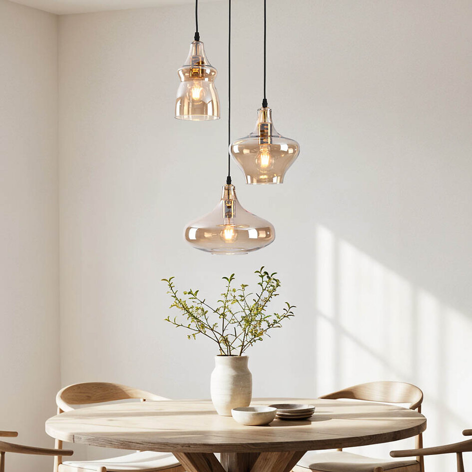 Loftpendel med ravfarvet glas, 3 x E27 - Trinidad