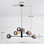 Designerlampe med 6 glaskugler - Damian - sort/messing/røggrå
