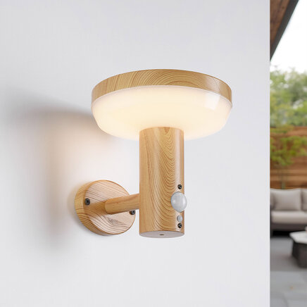 Moderne væghængt solcellelampe med sensor - Dimmy - imiteret træ