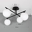Elegant loftlampe med fire glaskugler - Nymo - sort og opalhvid