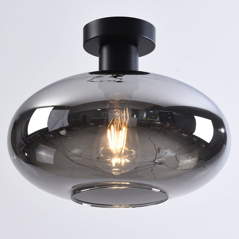 Loftslampe i glas - Veda - sort/røgfarvet