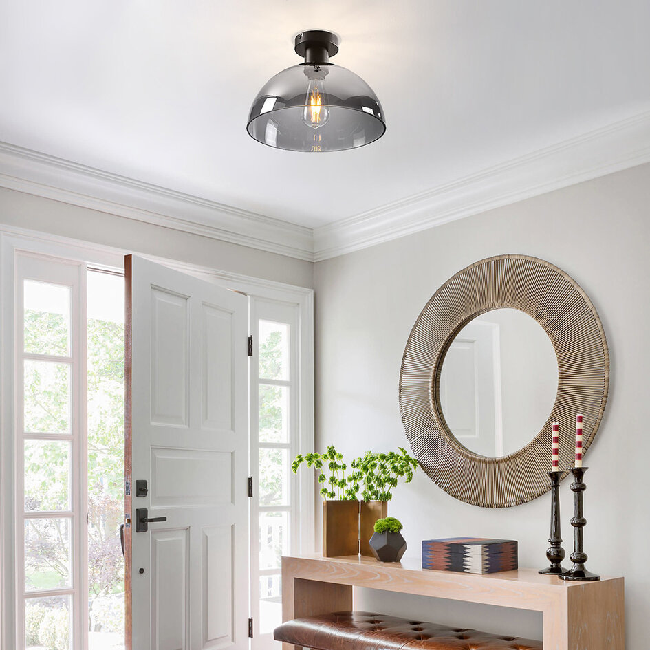 Plafond-lampe med glasskærm - Feija - sort og røggrå