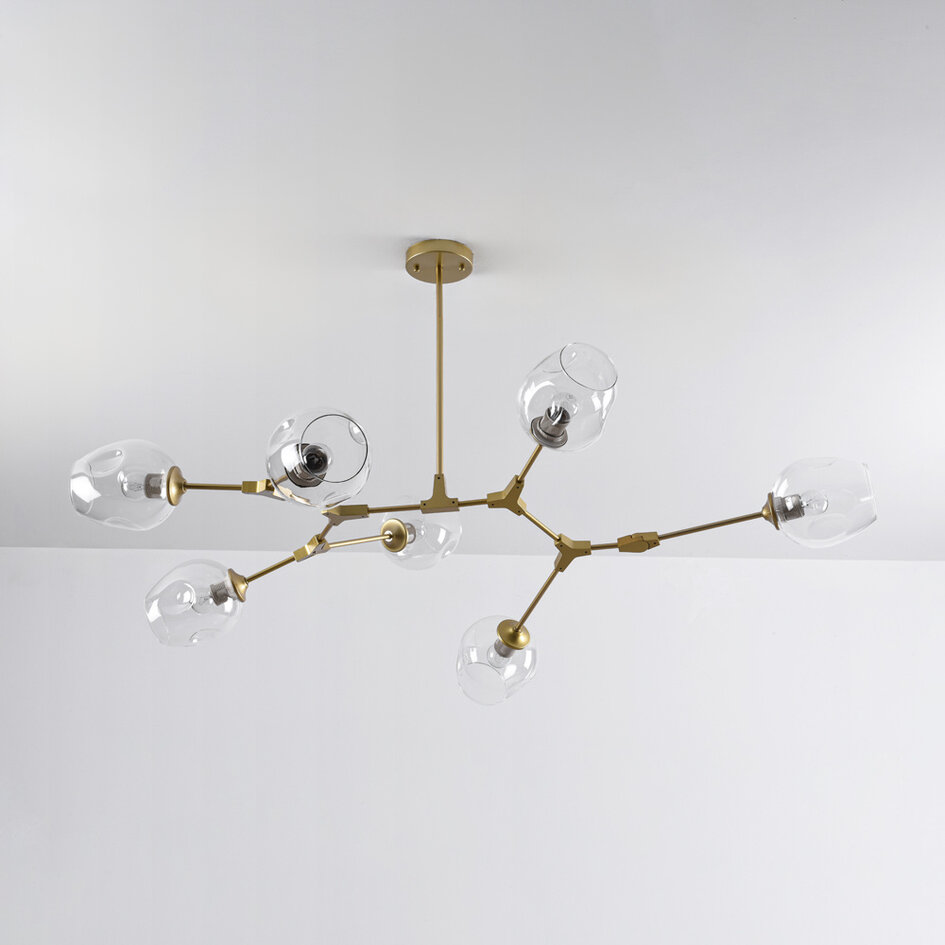 Loftslampe med 7 glaskupler - Melodie - guld og transparent