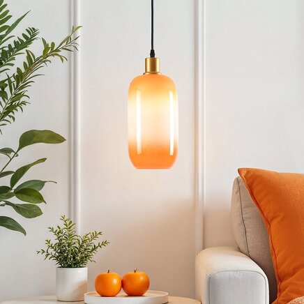 Glaspendel - Anne - orange/hvid