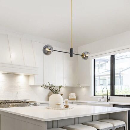 Designerlampe med 2 glaskugler - Danley - sort/messing/røggrå