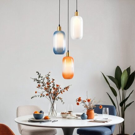 Glaspendel, 3 lyspunkter - Anne - hvid/orange/blå