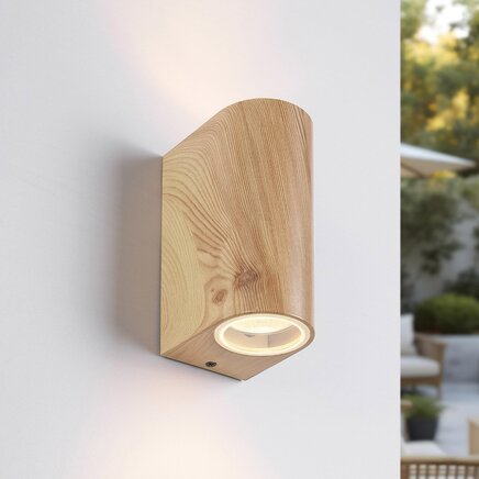 Udendørs væglampe, up/downlight - Matteo - imiteret træ