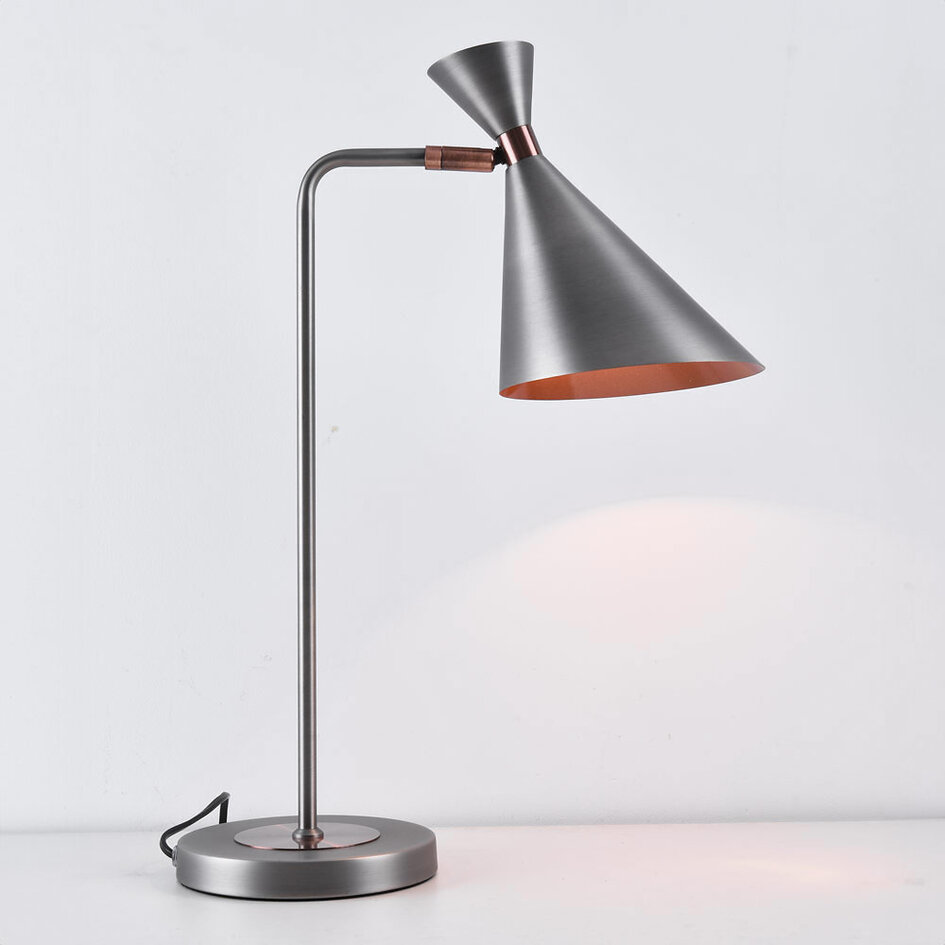 Designer skrivebordslampe - Arizona - børstet stål og kobber