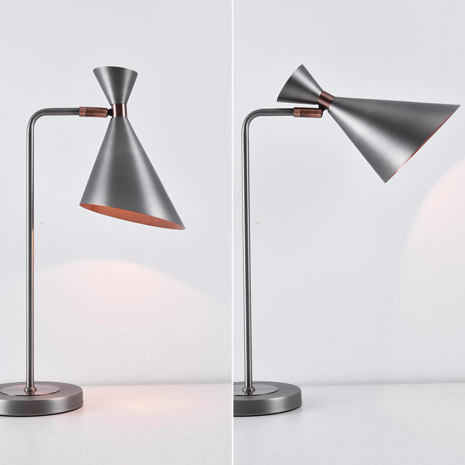 Designer skrivebordslampe - Arizona - børstet stål og kobber