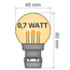 Varmhvid stiftpære med dioder på pinde - 0,7 watt / Ø45