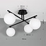 Elegant loftlampe med fire glaskugler - Nymo - sort og opalhvid