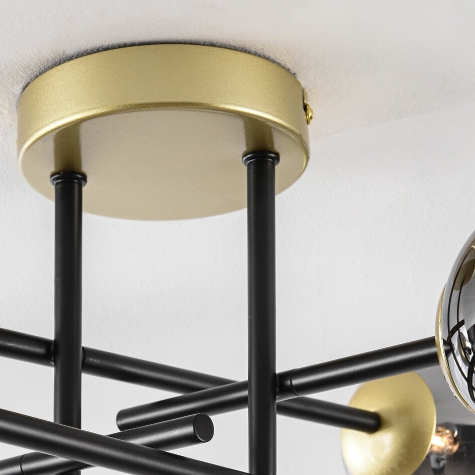 Loftlampe med 4 røgfarvede glaskugler og spejleffekt - Caleb