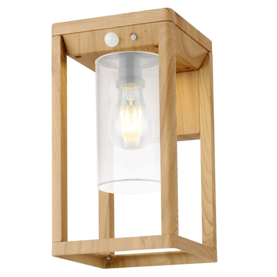 Væghængt solcellelampe med sensor - Lumi - imiteret træ