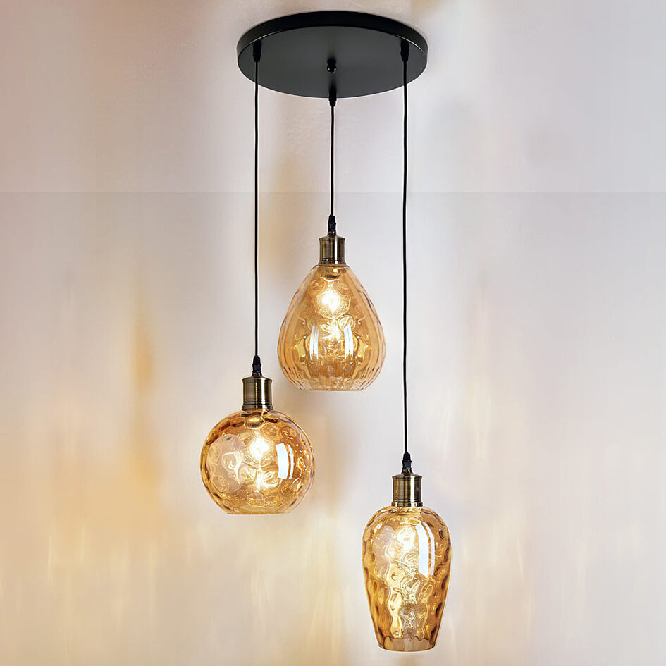 Klyngependel med ravfarvet/amber glas med bulet effekt - Verona