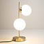 Bordlampe med 2 glaskugler - Ethan - messingfarvet med opalhvidt glas