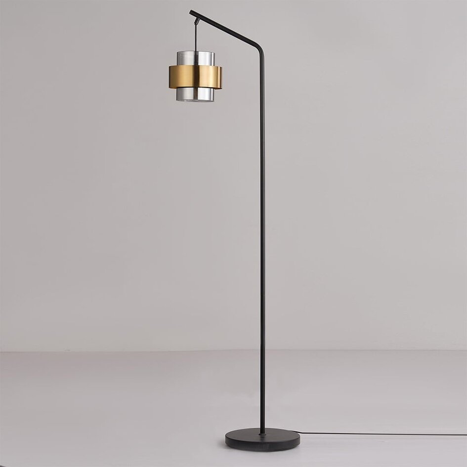 Retro standerlampe i messinglook med smokey glas - Kuld