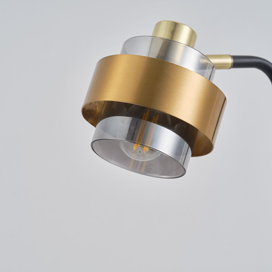 Retro skrivebordslampe i messinglook med smokey glas - Kulta