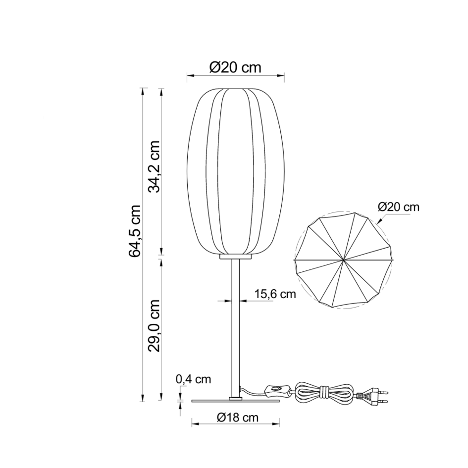 Bordlampe med oval glasskærm - Kalisto - sort/hvid/guld