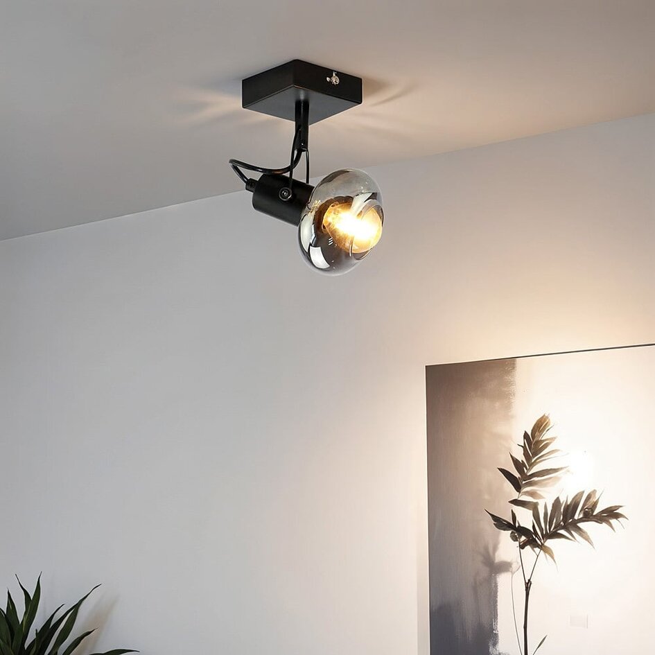 Spotlampe med røgfarvet glasskærm - Sacha