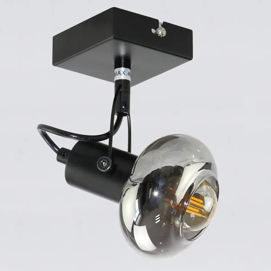 Spotlampe med røgfarvet glasskærm - Sacha