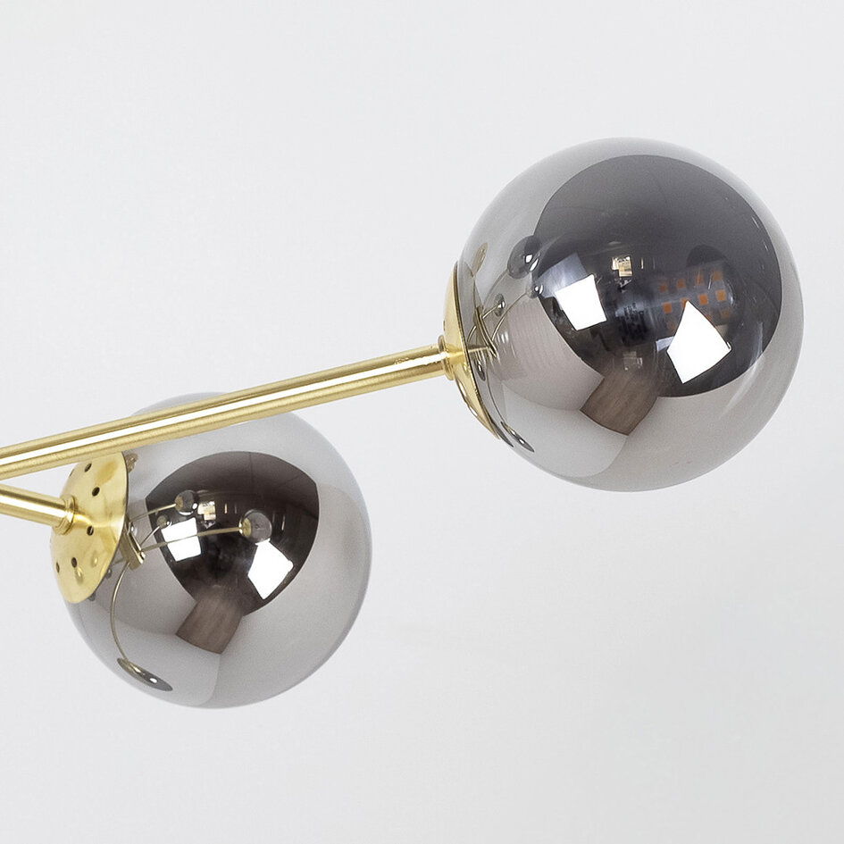 Designer loftslampe med 8 glaskugler - Idaho - guld og røgfarvet