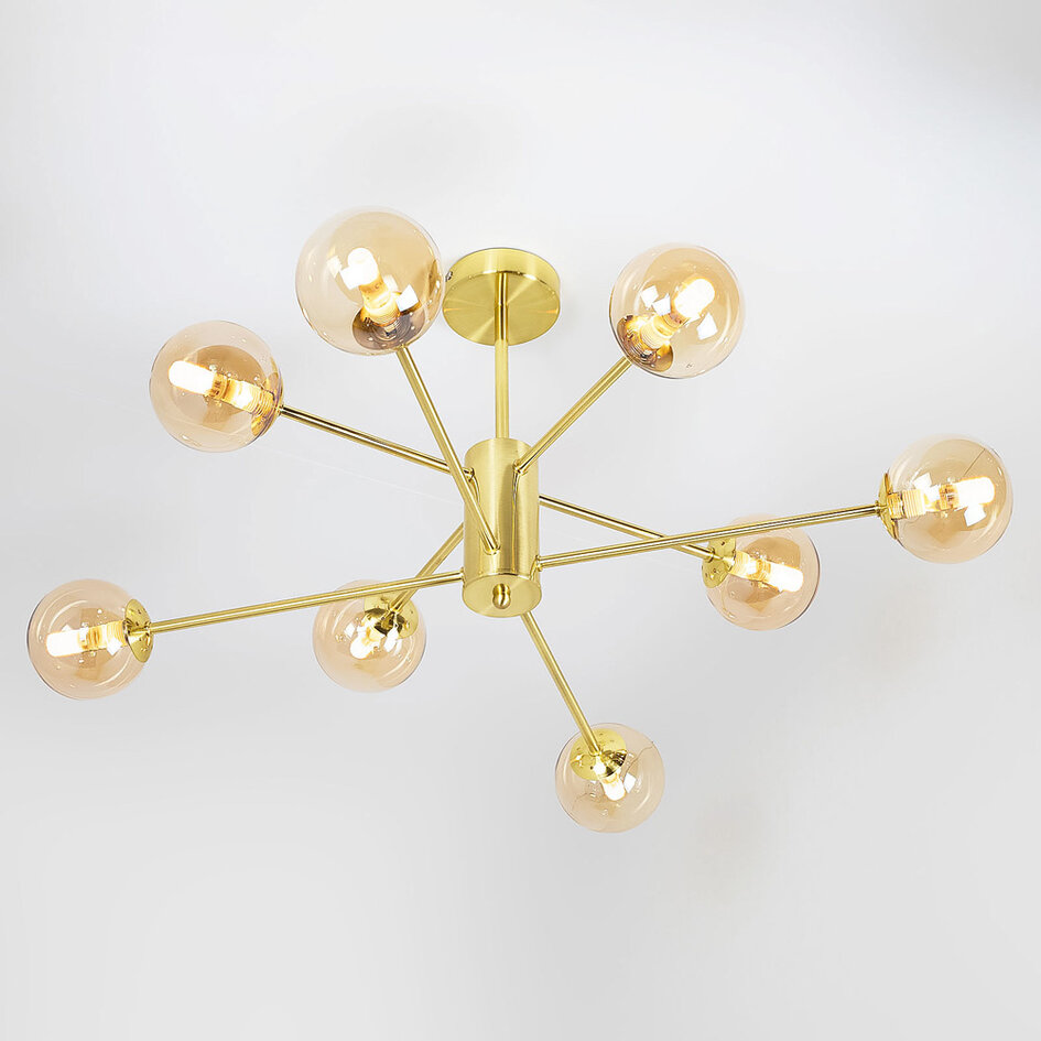 Designer loftslampe med 8 glaskugler - Idaho - guld og ravfarvet