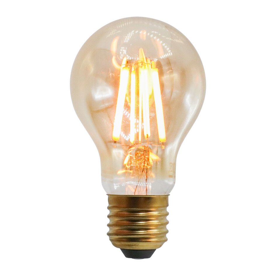 E27 LED-kronepære, filament med ravfarvet glas - 2,5, 4,5, 7 el. 10 watt / 2000K / Ø60 / dæmpbar