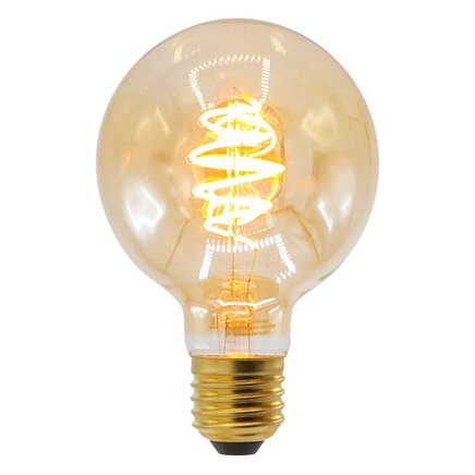 E27 LED-globepære XL, croissant filament med ravfarvet glas - 5 watt / 1800K / Ø95 / dæmpbar