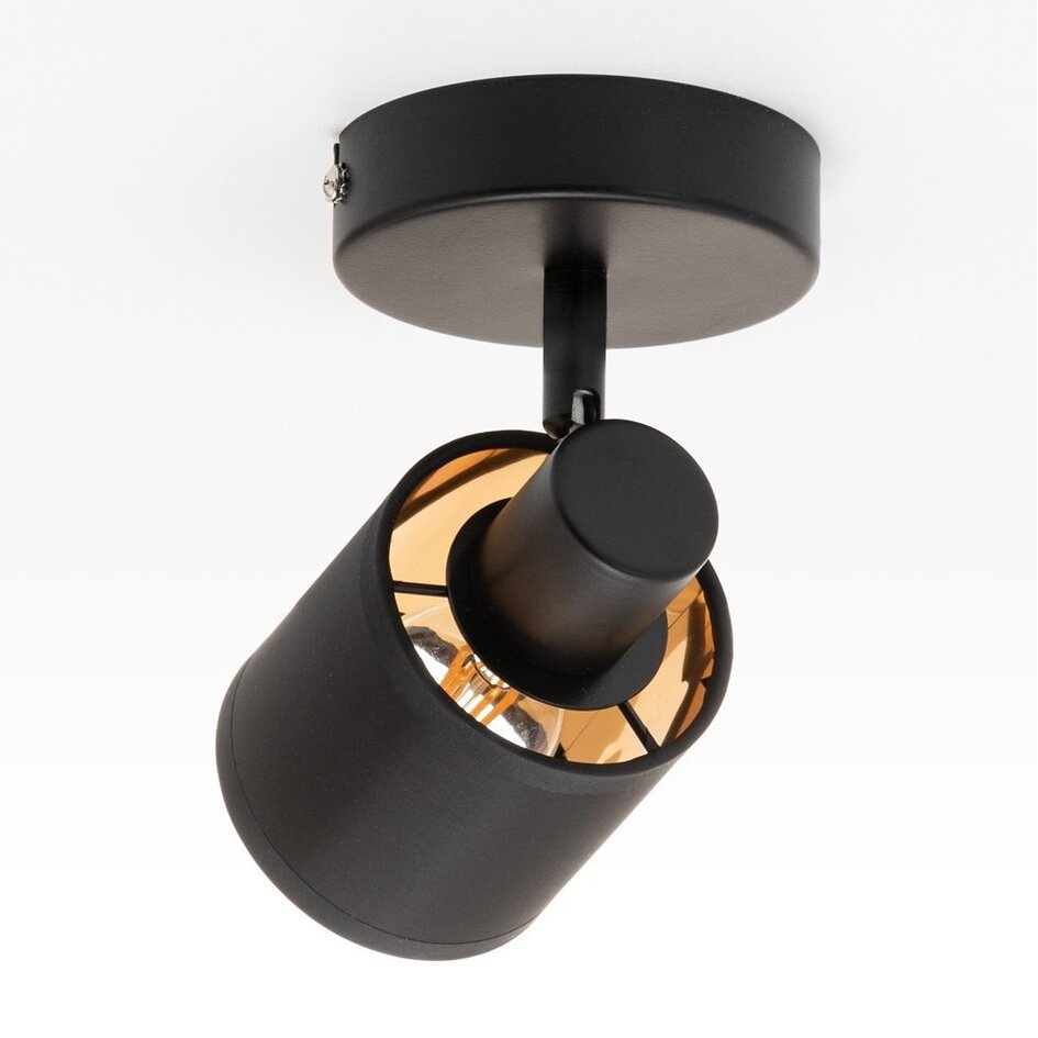 Spotlampe med stofskærm - Faya - sort og kobber
