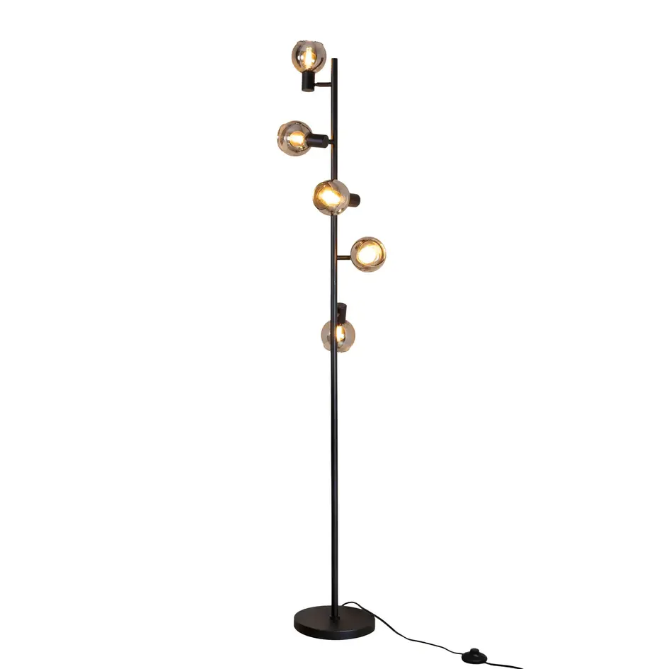 Moderne standerlampe med 5 spotlamper - Lexington - sort/røggrå