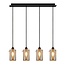 Moderne pendellampe med 4 lyspunkter - Worth - sort/smokey glas