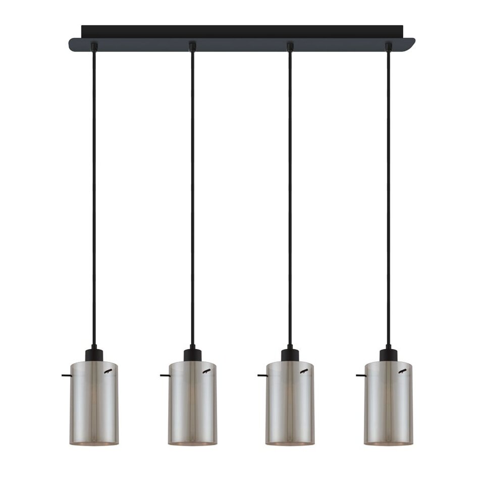 Moderne pendellampe med 4 lyspunkter - Worth - sort/smokey glas