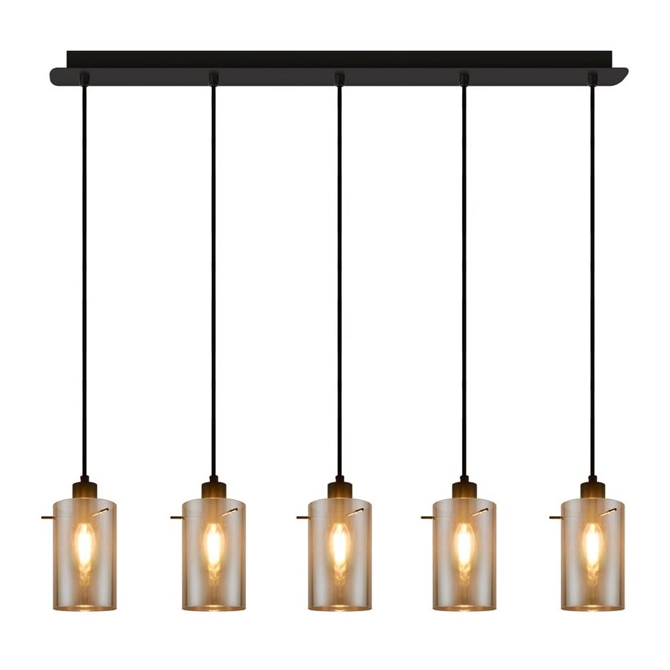 Trendy pendellampe med 5 lyspunkter - Texas - sort/smokey glas