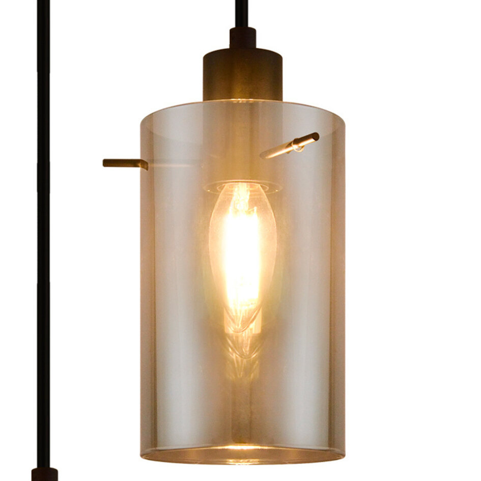 Elegant pendellampe med 3 lyspunkter - Akron - sort/smokey glas