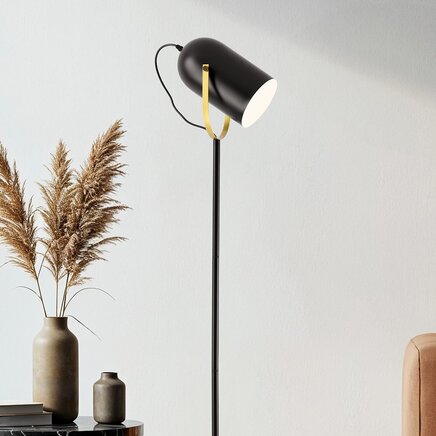 Industriel gulvlampe - Oslo - sort/hvid/guld