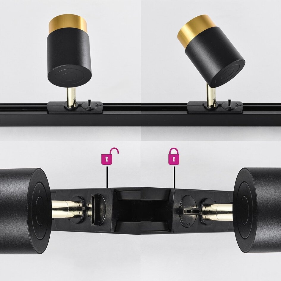 Spot til 1-faset lysskinne - Lexi - sort og guld