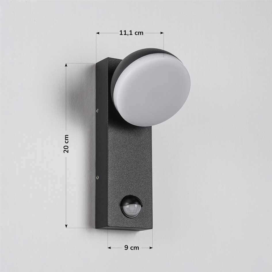 Udendørs LED-væglampe med sensor IP54 - Sil - sort