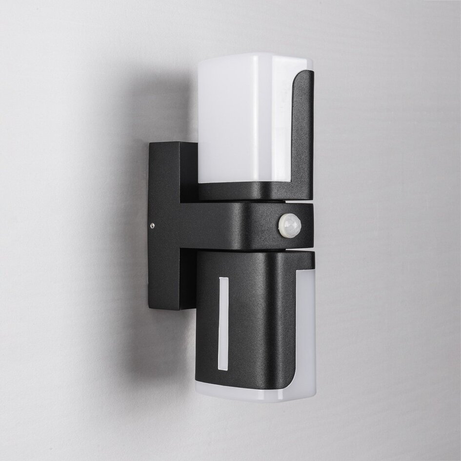 Justerbar dobbelt væglampe med sensor, udendørs - Bobby - sort