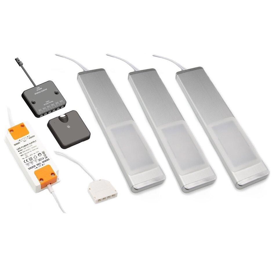 Overflademonteret LED-skabsbelysning - Lex - komplet sæt med 3 spots