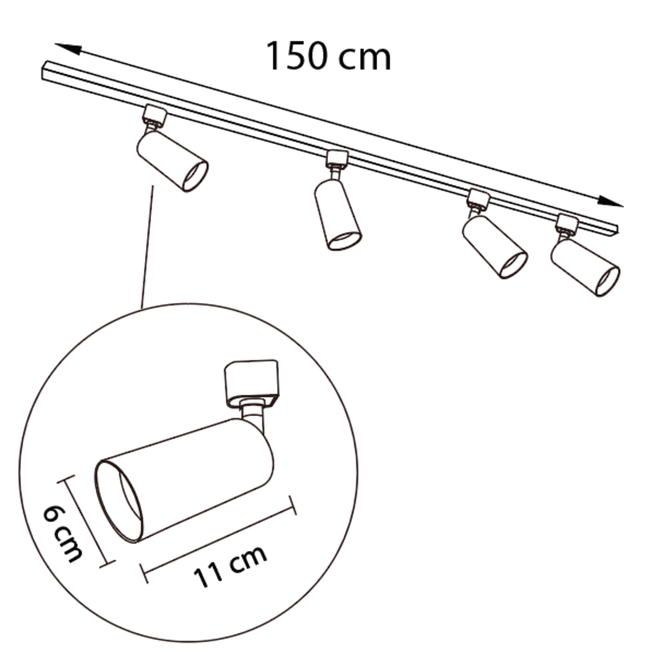 1-faset lysskinne - 1,5 meter med Juno spots - loftsskinne
