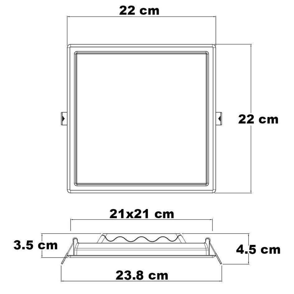 LED Downlight - firkantet - 18 watt - 220 x 220mm