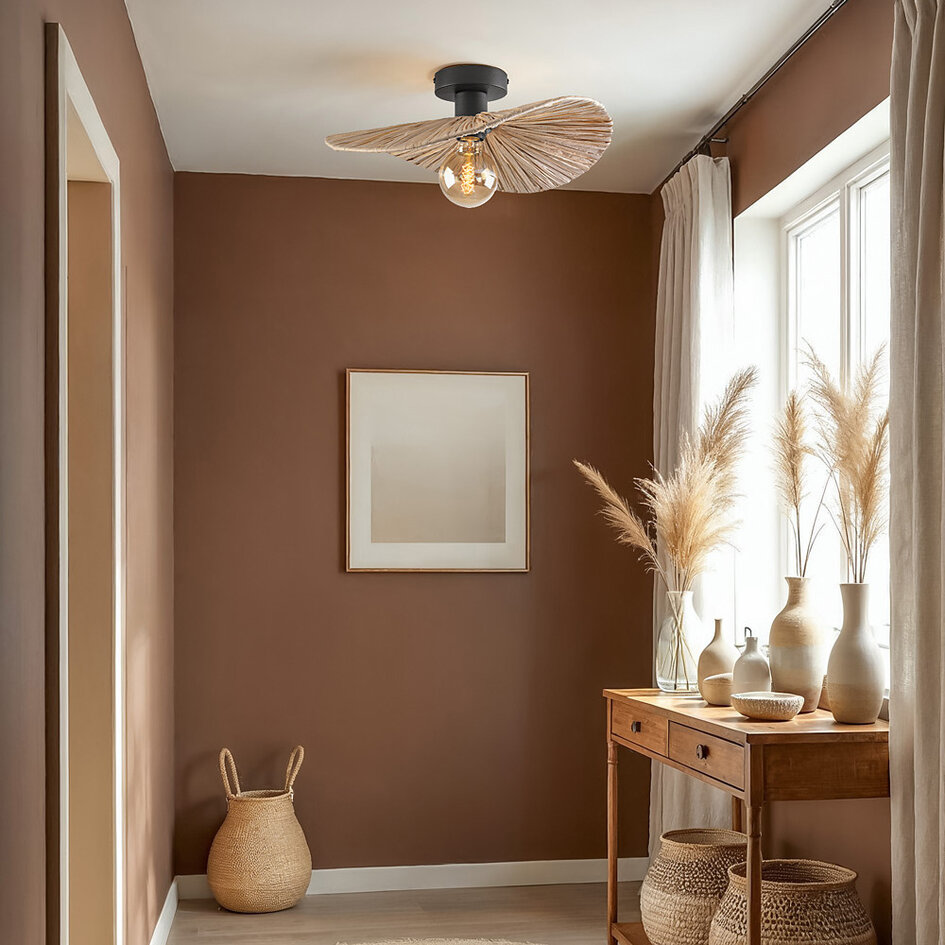 Loftlampe Satu med flettet raffia-papir Ø38 cm