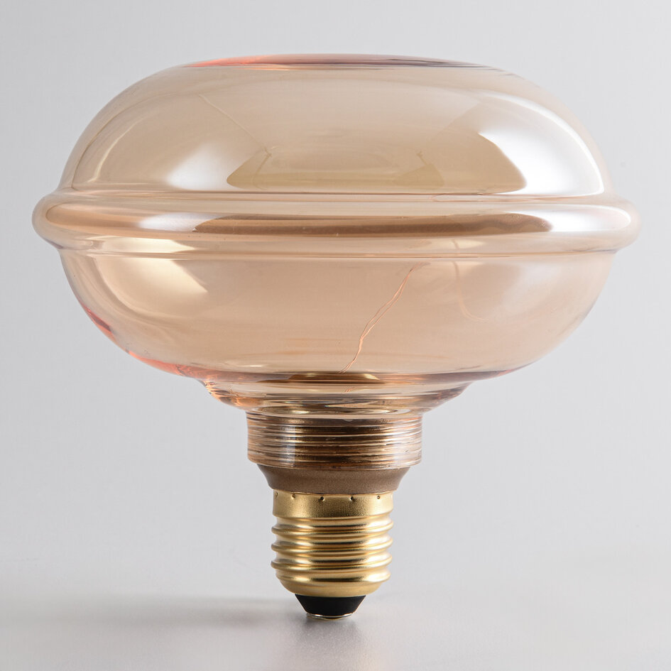 E27-pære UFO, ravfarvet glas med LED-ring - 4 watt / 1800K / Ø13 / dæmpbar