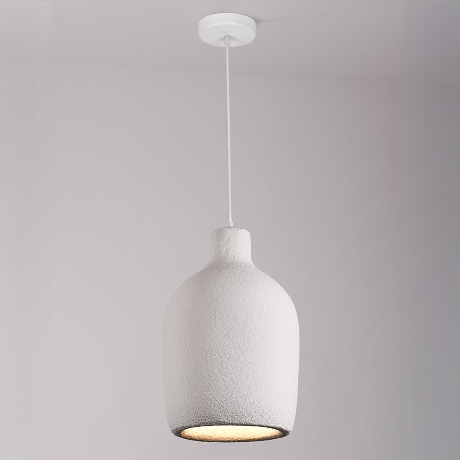 Minimalistisk Wabi Sabi-pendel Hikari med steneffekt Ø31 cm - hvid