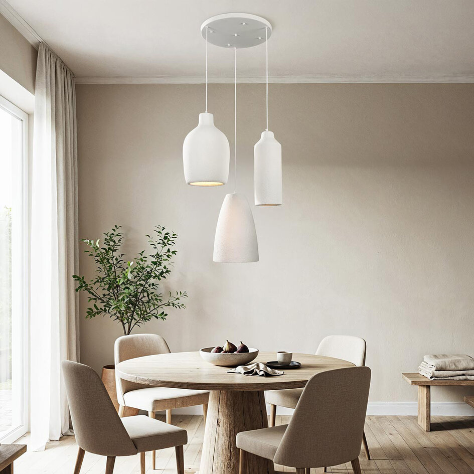 3-lys moderne Wabi Sabi pendel med sten-effekt Hvid - Kage