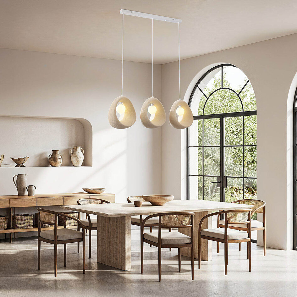 Moderne Wabi Sabi pendel Akao med 3 lyspunkter inkl. lyskilder - sandbeige